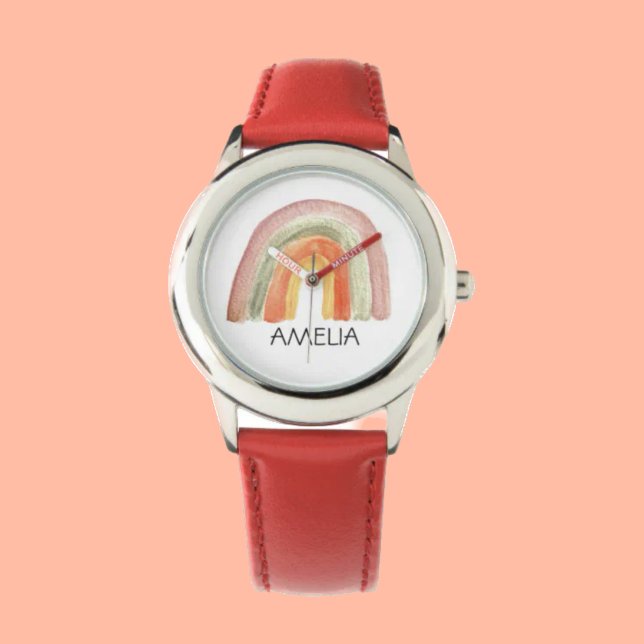 Meisjes Cute Boho Waterverf Rainbow en naam Horloge (Creator heeft geüpload)