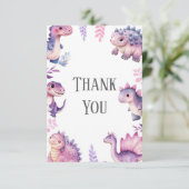 Meisjes Cute Dinosaur Thema Verjaardagsfeestje Bedankkaart (Staand voorkant)