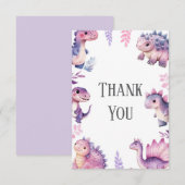 Meisjes Cute Dinosaur Thema Verjaardagsfeestje Bedankkaart (Voorkant / Achterkant)