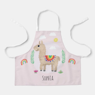 Meisjes Cute en Whimsical Pink Rainbow Llama Kinde Schort