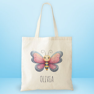 Meisjes Cute Esthetiek Roze en Grijze Vlinder Tote Bag