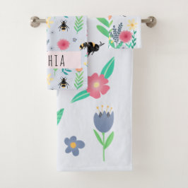 Meisjes Cute Floral Botanical Bee & Flowers Kinder Bad Handdoek