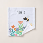 Meisjes Cute Floral Botanical Bee & Flowers Kinder Bad Handdoek (Wasdoekje)