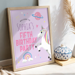Meisjes Cute Magische Eenhoorn Verjaardag Welkom B Poster