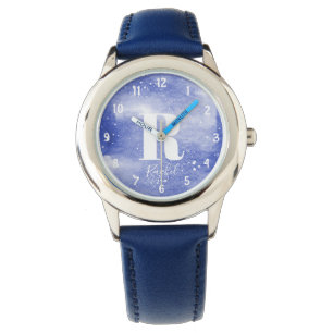 Meisjes Cute Monogram Waterverf Galaxy & Name Kind Horloge