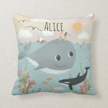 Meisjes Cute Ocean Whale Illustration Kinder Cushi