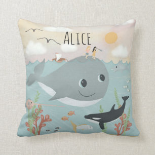 Meisjes Cute Ocean Whale Illustration Kinder Cushi Kussen