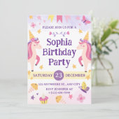 Meisjes Cute Paarse Eenhoorn Kinderen 1e Verjaarda Kaart (Staand voorkant)