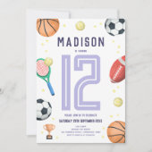 Meisjes Cute Paarse sport Cartoons Birthday Kaart (Voorkant)