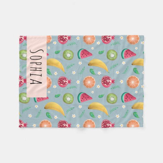 Meisjes Cute Tropical Fruit Summer Pattern Name Ki Fleece Deken (Voorkant (Horizontaal))