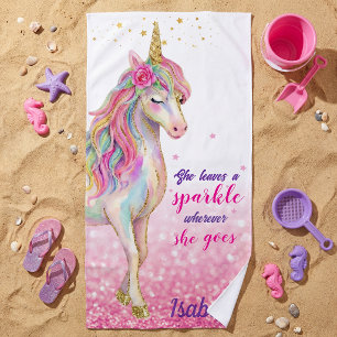 Meisjes Cute Unicorn Glitter Persoonlijke Strandha Strandlaken
