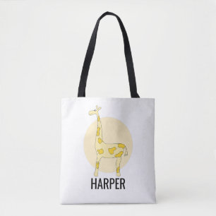 Meisjes Cute Waterverf Giraffe Safari Naam Tote Bag