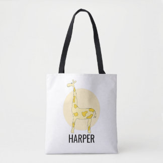 Meisjes Cute Waterverf Giraffe Safari Naam Tote Bag
