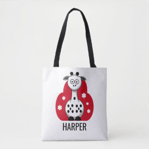 Meisjes Cute Waterverf Giraffe Safari Naam Tote Bag