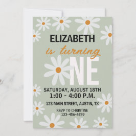 Meisjes Daisy eerste verjaardag uitnodiging