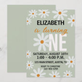 Meisjes Daisy eerste verjaardag uitnodiging (Voorkant / Achterkant)