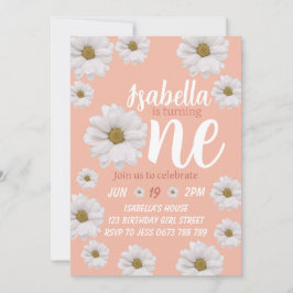Meisjes daisy eerste verjaardag uitnodiging