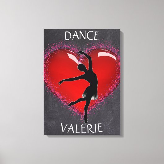 Meisjes Dance Chalkboard Heart w/ Gepersonaliseerd Canvas Afdruk (Voorkant)