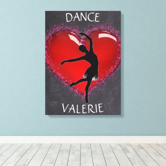 Meisjes Dance Chalkboard Heart w/ Gepersonaliseerd Canvas Afdruk (Insitu (Houten vloer))