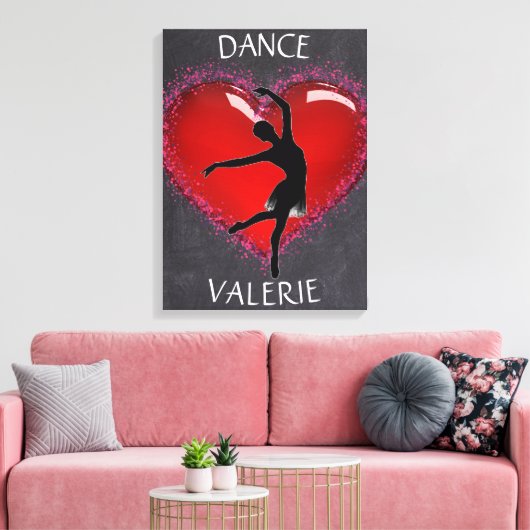 Meisjes Dance Chalkboard Heart w/ Gepersonaliseerd Canvas Afdruk (Insitu (Woonkamer))