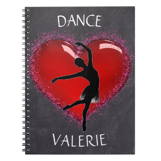 Meisjes Dance Chalkboard Heart w/ Gepersonaliseerd Notitieboek (Voorkant)