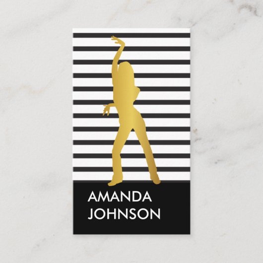 Meisjes Dance School Black White Stripes Visitekaartje (Voorkant)