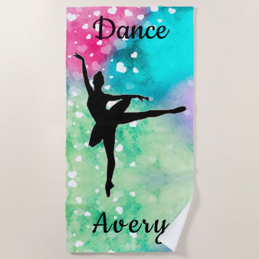 Meisjes Dance Waterverf met drijvende harten Strandlaken (Voorkant)