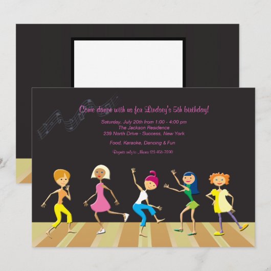 Meisjes Dansen Party Uitnodiging (Custom) (Voorkant / Achterkant)