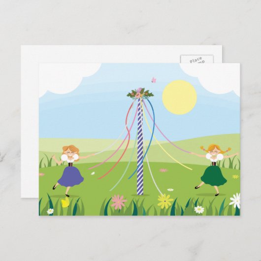 Meisjes Dansen rond Maypole Briefkaart (Voorkant / Achterkant)