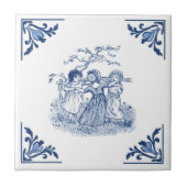  Meisjes Dansring Delfts Blauw & Wit Tegeltje (Voorkant)