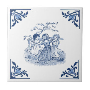  Meisjes Dansring Delfts Blauw & Wit Tegeltje