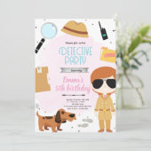 Meisjes detective feest uitnodiging (Staand voorkant)