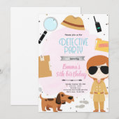 Meisjes detective feest uitnodiging (Voorkant / Achterkant)