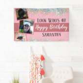 Meisjes die 40 Glitter Birthday roze zijn Spandoek (Insitu)