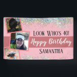 Meisjes die 40 Glitter Birthday roze zijn Spandoek<br><div class="desc">Fun look,  die een "date" is,  heeft een meisjesconfetti verjaardagsbanner. Voeg uw eigen foto's toe en 40 kunnen gemakkelijk in om het even welke datum worden veranderd nodig! roze faux glitter</div>
