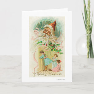 Meisjes die door de Deur van de Slaapkamer Feestdagen Kaart