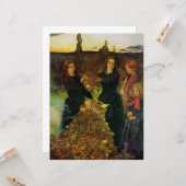 Meisjes die herfstbladeren verzamelen voor een vre kaart (Voorkant / Achterkant in situ)