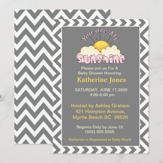 Meisjes die je bent mijn Sunshine Baby shower-uitn Kaart (Voorkant / Achterkant)