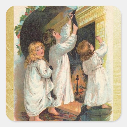  meisjes die met de kerstklep spelen vierkante sticker (Voorkant)