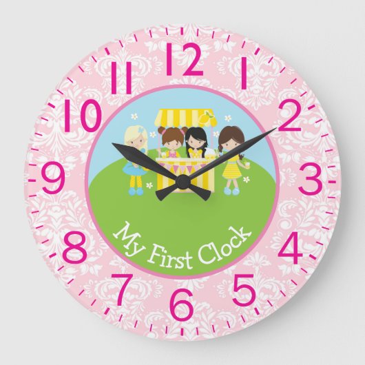 Meisjes die mijn eerste versnaperingen serveren grote klok (Voorkant)