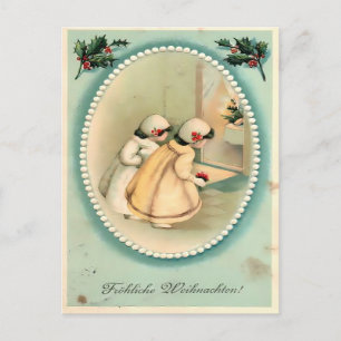 Meisjes die naar de boom gluren - Vintage Kerstmis Briefkaart