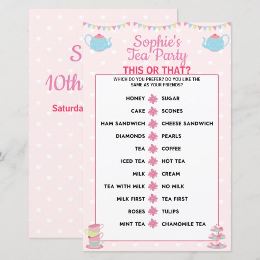 Meisjes die op een dag thee eten, dit of dat spel (Voorkant / Achterkant)