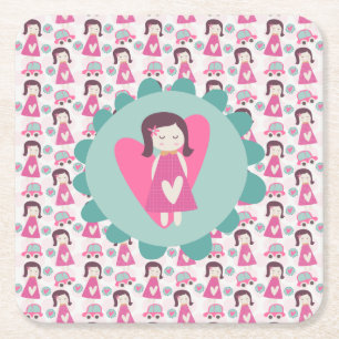 Meisjes die plaatsen zoeken kartonnen onderzetters