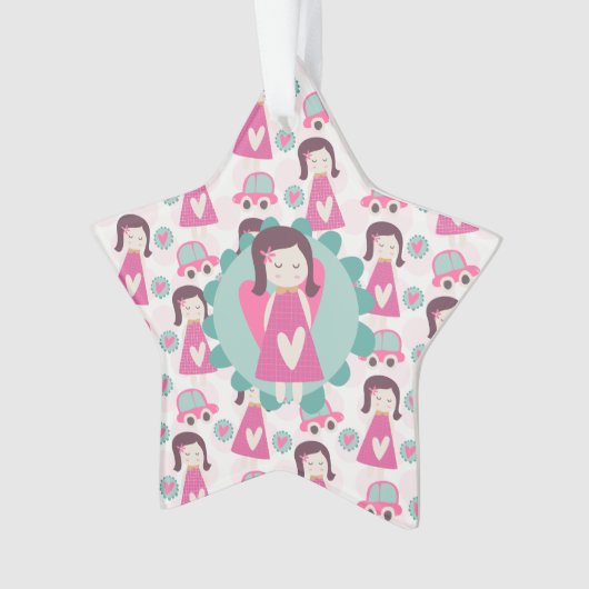 Meisjes die plaatsen zoeken ornament (voorkant)