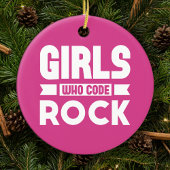 Meisjes die rock code, roze w / aangepaste tekst k keramisch ornament