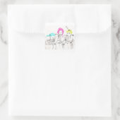 MEISJES DIE SPAGHETTI ETEN VIERKANTE STICKER (Tas)