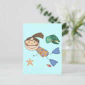 Meisjes die T-shirts en cadeautjes zwemmen Briefkaart (Staand voorkant)