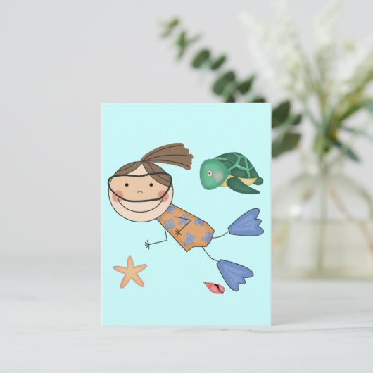 Meisjes die T-shirts en cadeautjes zwemmen Briefkaart (Staand voorkant)