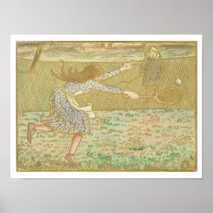 Meisjes die Tennis afspelen van 'Woodcuts in Line  Poster