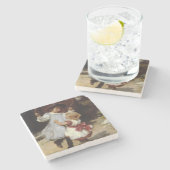 Meisjes die touwtjespringen stenen onderzetter (Zijkant)
